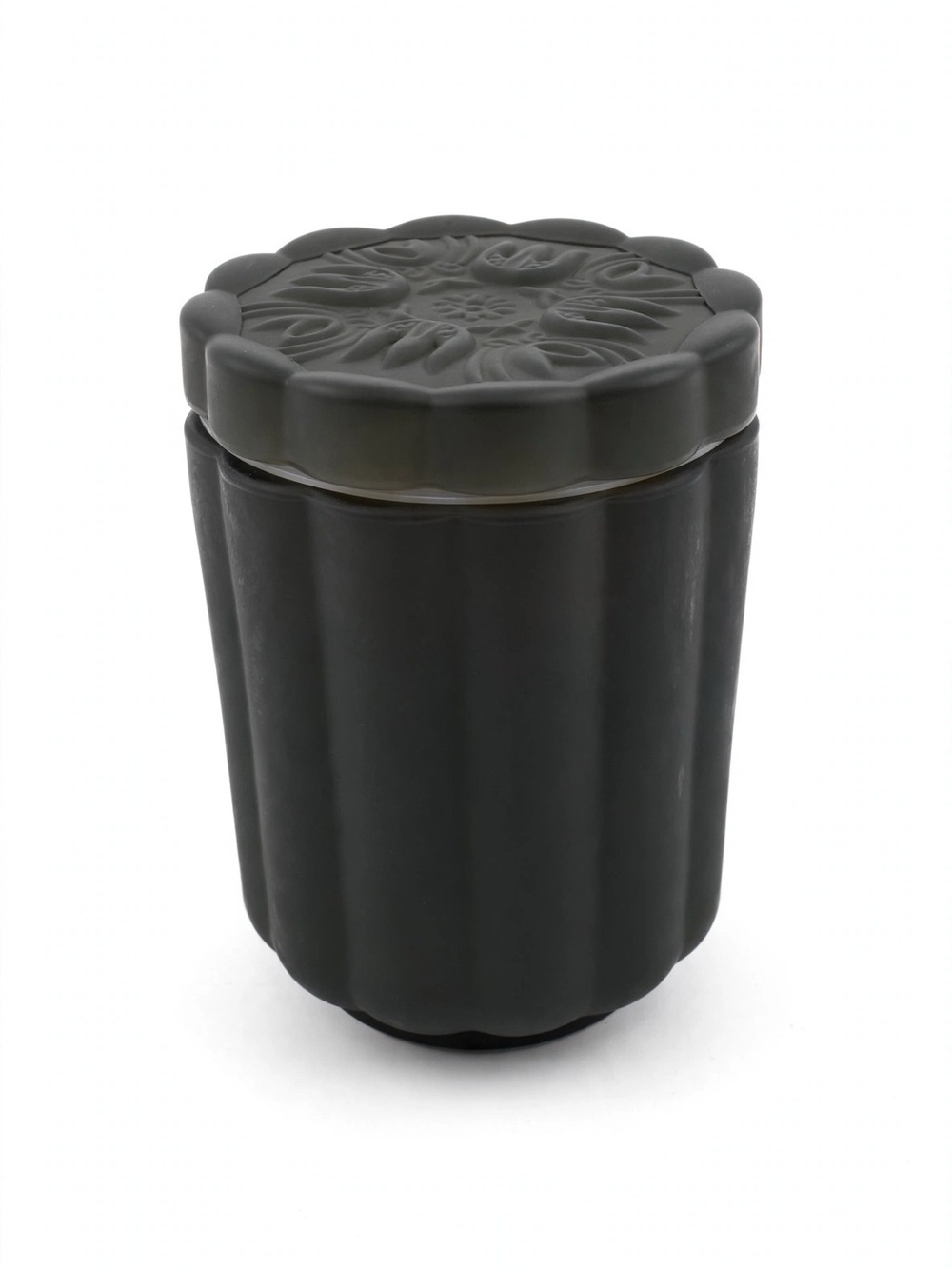 Black Decorative Bathroom Jar with Floral Lid